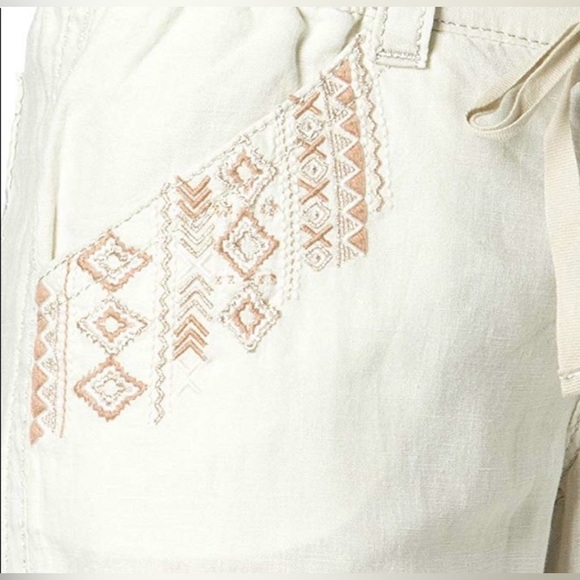 GUC Miss Me Jeans Cream 100% Linen Embroidered Drawstring Wide Leg Size Medium - Picture 3 of 9